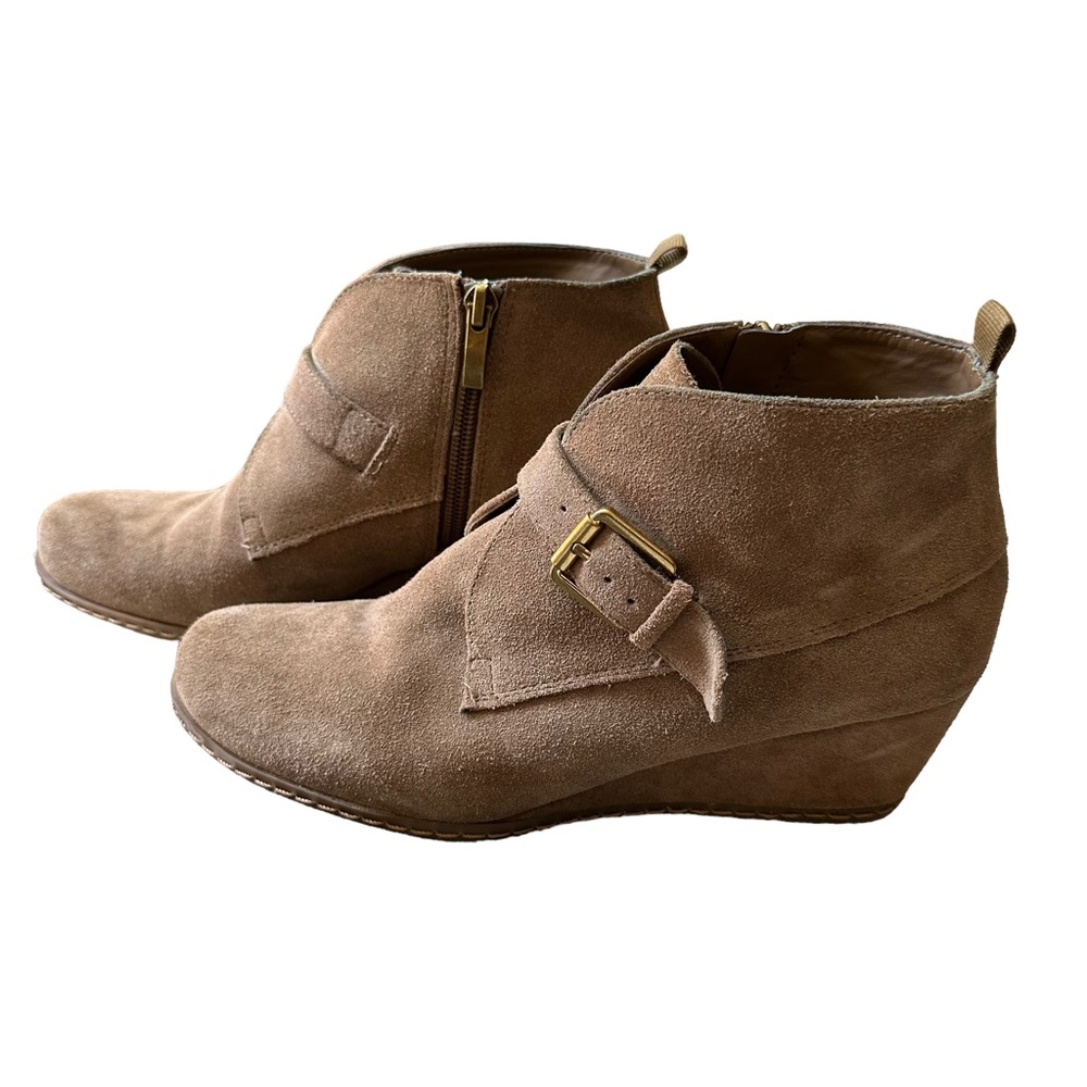 Franco Sarto Brown Suede Leather Upper Booties with Buckle Strap Size 8